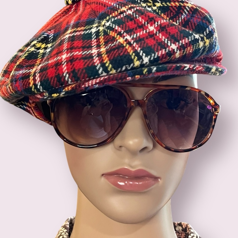 Stylish Vintage Red Plaid Beret/PageBoy Tam